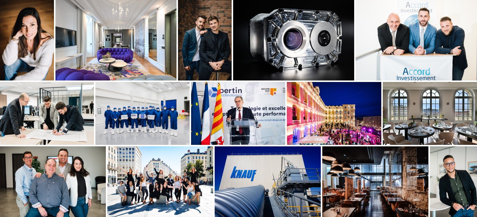 Montage de réalisations photographiques de Gilles Perbal — portraits corporate, reportages industriels, événementiel en PACA